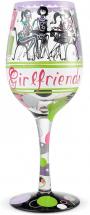 Enesco Designs by Lolita Girlfriends Together Hand-Painted Artisan Wine Glass, Multicolor