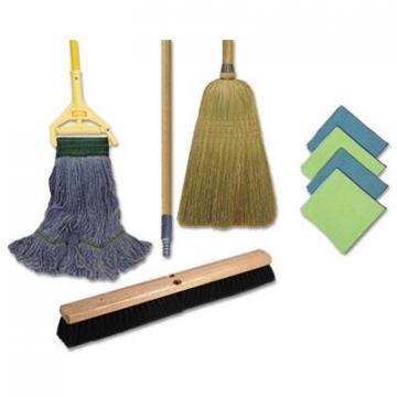 Boardwalk Cleaning Kit, 1 Mop, 2 Handles, 1 Push Broom, 1 Maids Broom, 4 Microfiber Wipes
