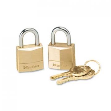 Master Lock Three-Pin Brass Tumbler Locks, 3/4" Wide, 2 Locks & 2 Keys, 2/Pack