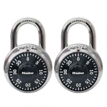 Master Lock Combination Lock, Stainless Steel, 1 7/8" Wide, Black Dial, 2/Pack