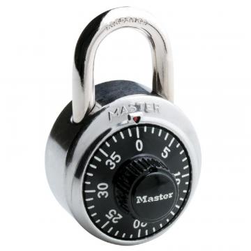 Master Lock Combination Lock, Stainless Steel, 1 7/8" Wide, Black Dial