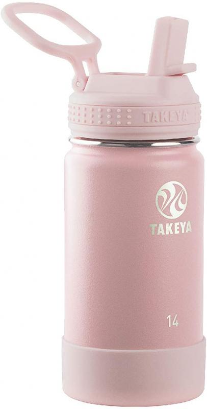 Takeya Kids Insulated Water Bottle w/Straw Lid, 14 Ounces, Blush