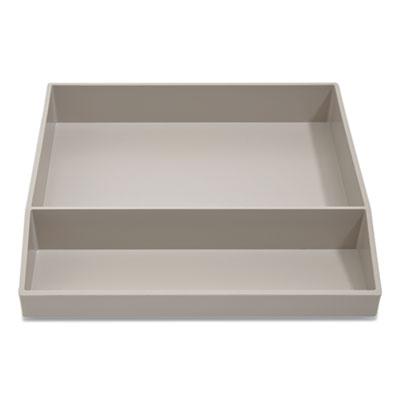 TRU RED Divided Stackable Plastic Tray, 2-Compartment, 9.44 x 9.84 x 1.77, Gray