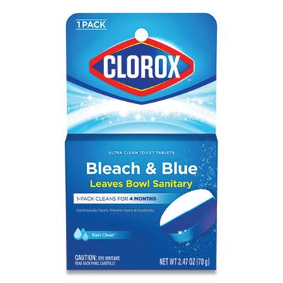 Clorox Bleach and Blue Automatic Toilet Bowl Cleaner, Rain Clean, 2.47 oz Tablet, 12/Carton