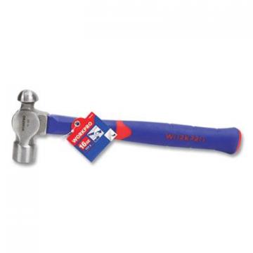 Workpro Ball Pein Hammer, 16 oz, 10" Blue/Red Rubberized Fiberglass Handle