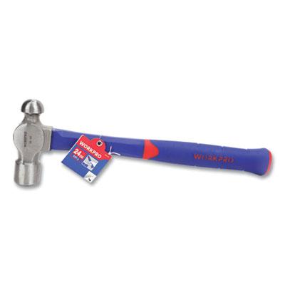 Workpro Ball Pein Hammer, 24 oz, 12" Blue/Red Rubberized Fiberglass Handle