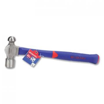 Workpro Ball Pein Hammer, 24 oz, 12" Blue/Red Rubberized Fiberglass Handle