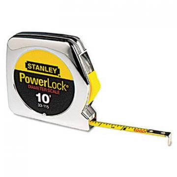 Stanley Tools Powerlock Tape Rule, 1/4" x 10ft, Plastic Case, Chrome, 1/16" Graduation (33115)