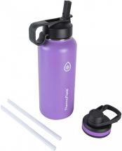 Thermoflask Double Stainless Steel Insulated Water Bottle with Two Lids, 32 oz, Plum