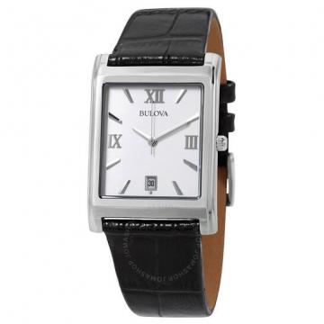 Bulova Classic Quartz Men's Watch, Stainless Steel with Black Leather Strap, Silver-Tone