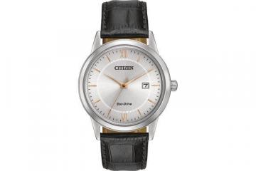 Citizen Eco-Drive Corso Quartz Mens Watch, Stainless Steel with Leather strap, Classic