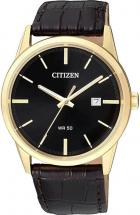Citizen Quartz Mens Watch, Stainless Steel with Leather strap, Casual, Brown