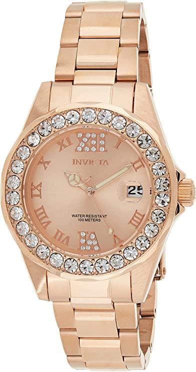 Invicta Women's 15253 Pro Diver Rose Gold Dial Crystal Accented 18k Ion-Plated Stainless Steel