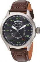 Invicta Men's Aviator Stainless Steel Quartz Watch with Leather Calfskin Strap, Black, Brown