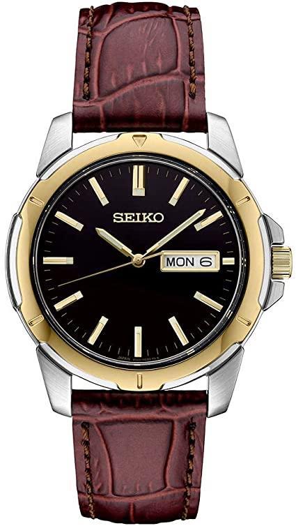 Seiko Men's SNE102 Stainless Steel Solar Watch with Brown Leather Strap
