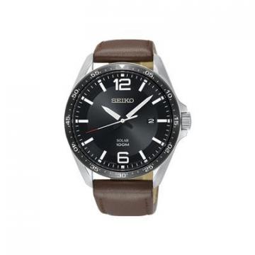 Seiko Men's Sport Watches Stainless Steel Japanese-Quartz Leather Calfskin Strap, Brown