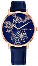 Tommy Hilfiger Women's Gold Quartz Watch with Leather Calfskin Strap, Blue