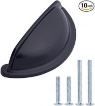Amazon Basics Wide Bin Cup Drawer Pull 3.69" Length (3" Hole Center) Flat Black 10pk