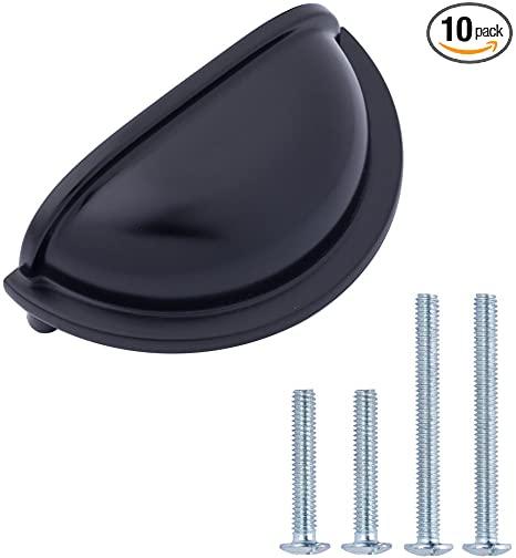 Amazon Basics Traditional Bin Cup Drawer Pull 3.69" Length (3" Hole Center) Flat Black 10pk