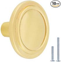 Amazon Basics Straight Top Ring Cabinet Knob, 1.25-inch Diameter, Brushed Brass, 10-pack