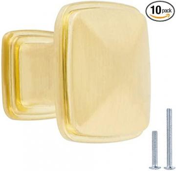 Amazon Basics Traditional Square Cabinet Knob, 1.25-inch Diameter, Brushed Brass, 10-pack