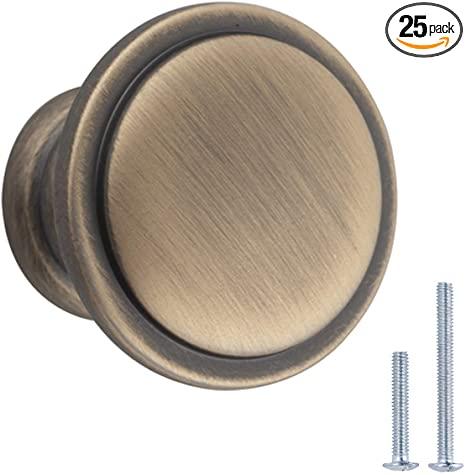 Amazon Basics Button Mushroom Cabinet Knob, 1.25-inch Diameter, Antique Brass, 25-pack