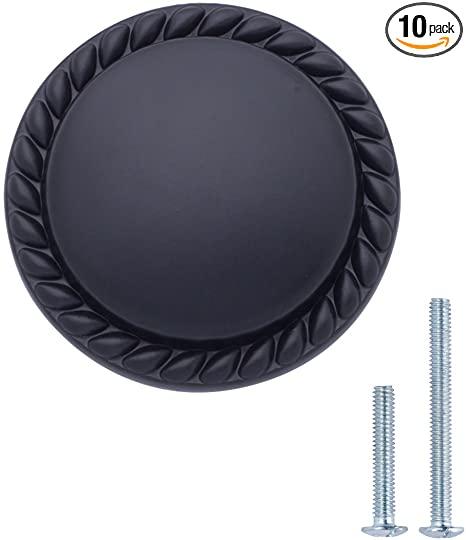 Amazon Basics Round Braided Cabinet Knob, 1.25-inch Diameter, Flat Black, 10-Pack