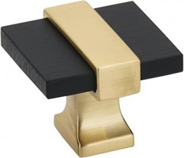 Amerock Cabinet Knob Brushed Matte Black/Brushed Gold, 1-3/8 inch (35 mm) Length, Overton