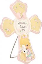 Precious Moments, Jesus Loves Me, Girl Resin Cross With Stand