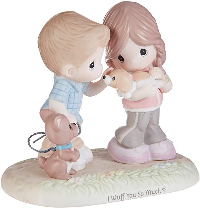 Precious Moments 193011 I Wuff You So Much Couple with Puppies Bisque Porcelain Figurine