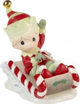 Precious Moments Christmas is Coming, Enjoy The Ride Annual Elf Figurine, White