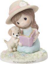 Precious Moments Girl Reading Bible 162016 His Word Comforts Me Bisque Porcelain Figurine, Multi