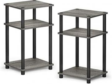 Furinno Just 3-Tier Turn-N-Tube 2-Pack End Table, French Oak Grey/Black