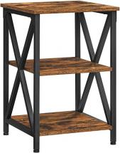 Vasagle End Table, Nightstand with Storage and X-Shaped Steel Frame, Rustic Brown