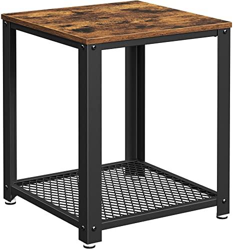 VASAGLE Industrial End Table, 2-Tier Side Table with Storage Shelf, Metal Frame, Rustic Brown