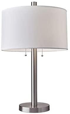 Adesso 4066-22 Boulevard Table Lamp, 28 in, 2 x 100 W Incandescent/26W CFL, Brushed Steel Finish