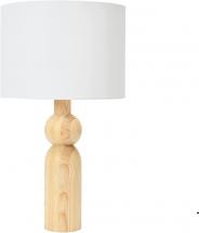 Creative Co-Op Natural Wood Table w Linen Shade Lamp, Natural & White