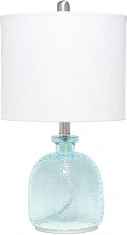 Elegant Designs LT3335-CBL Textured Glass Table Lamp, Clear Blue/White