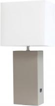 Elegant Designs LT1053-GRY Modern Leather USB and White Fabric Shade Table Lamp, Gray