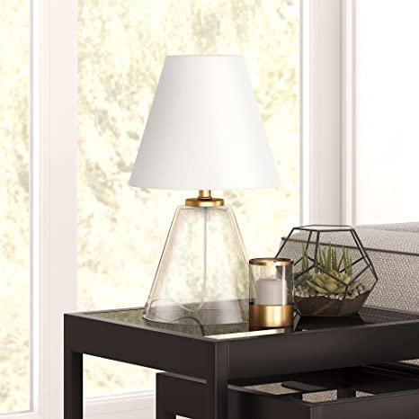 Henn&Hart 13.62" Tall Mini Lamp with Fabric Shade in Clear Glass/White