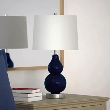 Henn&Hart 21.25" Tall Petite Table Lamp with Fabric Shade in Navy Blue Glass/Satin Nickel/White