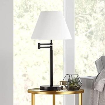 Henn&Hart 25.5" Tall Swing Arm Table Lamp with Fabric Empire Shade in Blackened Bronze/White