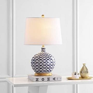 Safavieh Lighting Collection Makenna Geometric Blue/ White 25-inch Table Lamp