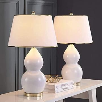Safavieh Lighting Collection Jill Modern Contemporary White Double Gourd Ceramic 27-inch Table Lamp