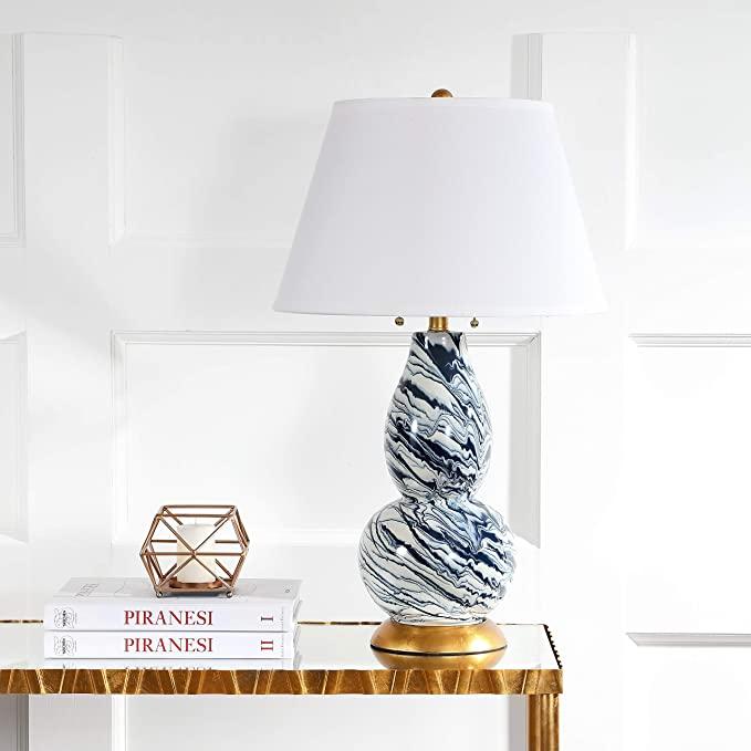 Safavieh Lighting Collection Modern Swirls Navy White 29-inch Table Lamp