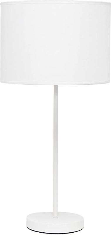 Simple Designs LT2040-WOW Stick Fabric Shade Table Lamp, White/White