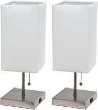 Simple Designs LC2003-WHT-2PK Lamp Set, Brushed Steel/White