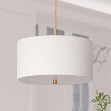 Henn&Hart 16" Wide Pendant with Fabric Shade in Brass/White