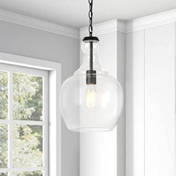 Henn&Hart 11" Wide Pendant with Glass Shade in Blackened Bronze/Clear