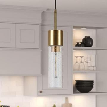 Henn&Hart 3.5" Wide Pendant with Glass Shade in Brass/Seeded